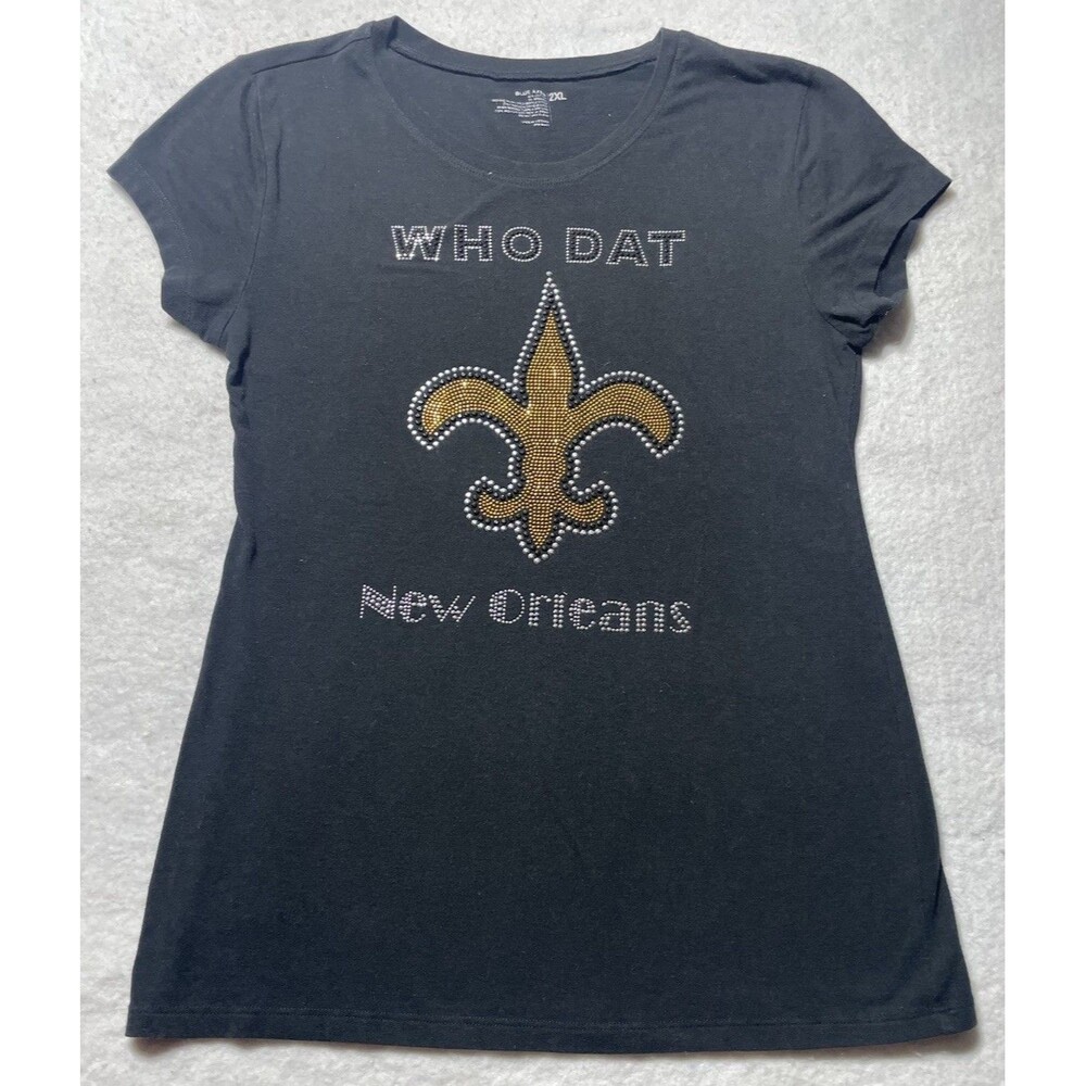WHO DAT New Orleans Women’s Rhinestone Black Short Sleeve T-Shirt Size 2X